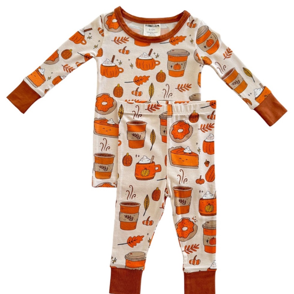 SpearmintLOVE Pumpkin Spice Latte pajamas - fits like 2T